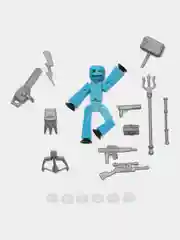 Голубой фигурка Стикбот (Stikbot) с аксессуарами / Стикботы / Человечек для анимационной студии