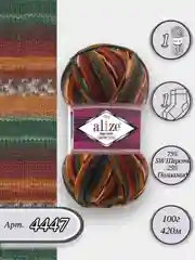 Зелёный хаки пряжа  Носочная Alize Superwash Comfort Socks 75% Шерсть 25% Полиамид 100г 420м