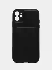 Черный кожаный чехол для iPhone 11 (Айфон 11) , с карманом для карт