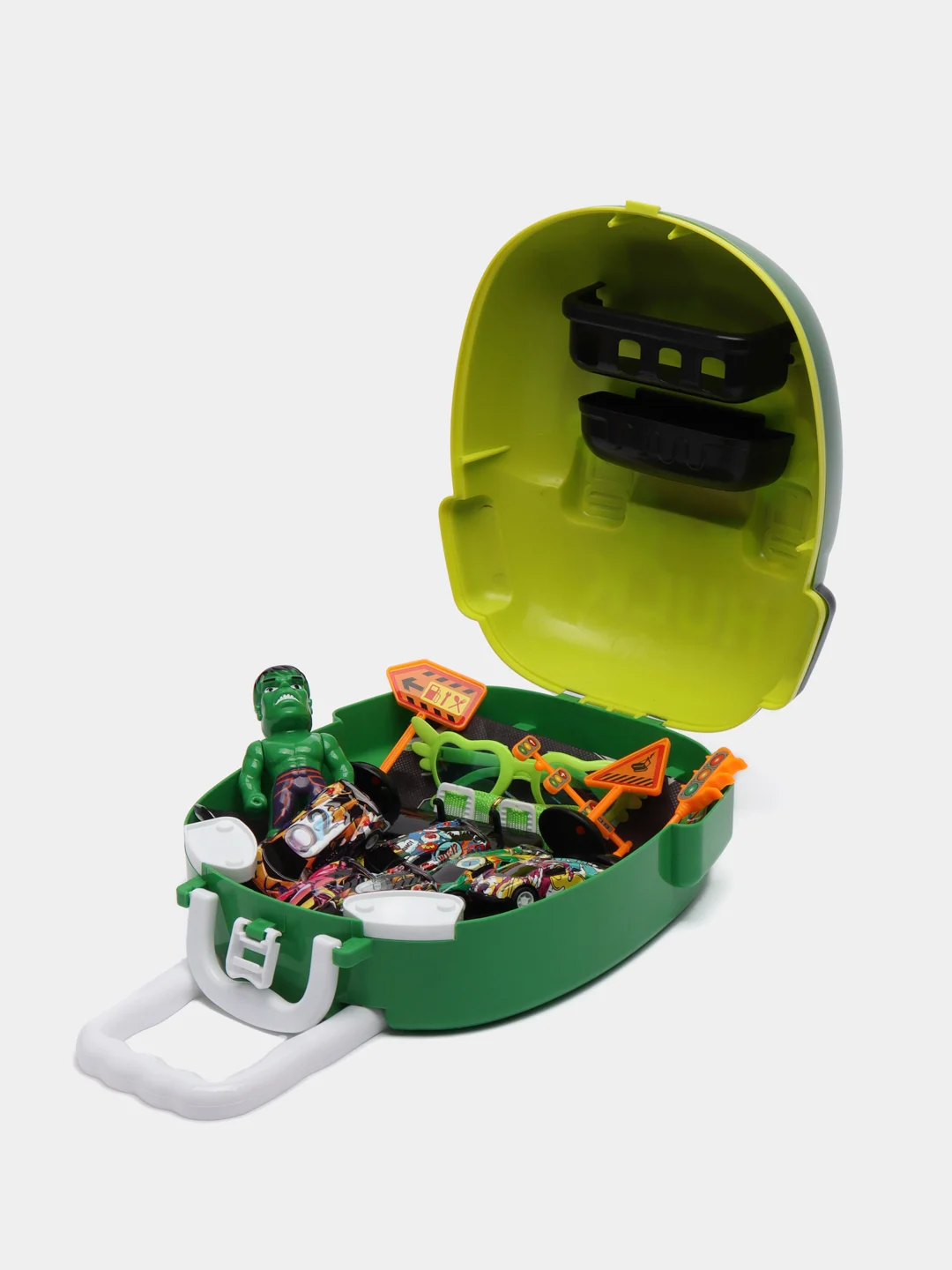 Зеленый набор фигурок игрушечных инструментов ironman, hulk(железный человек, халк) Рюкзак чемодан
