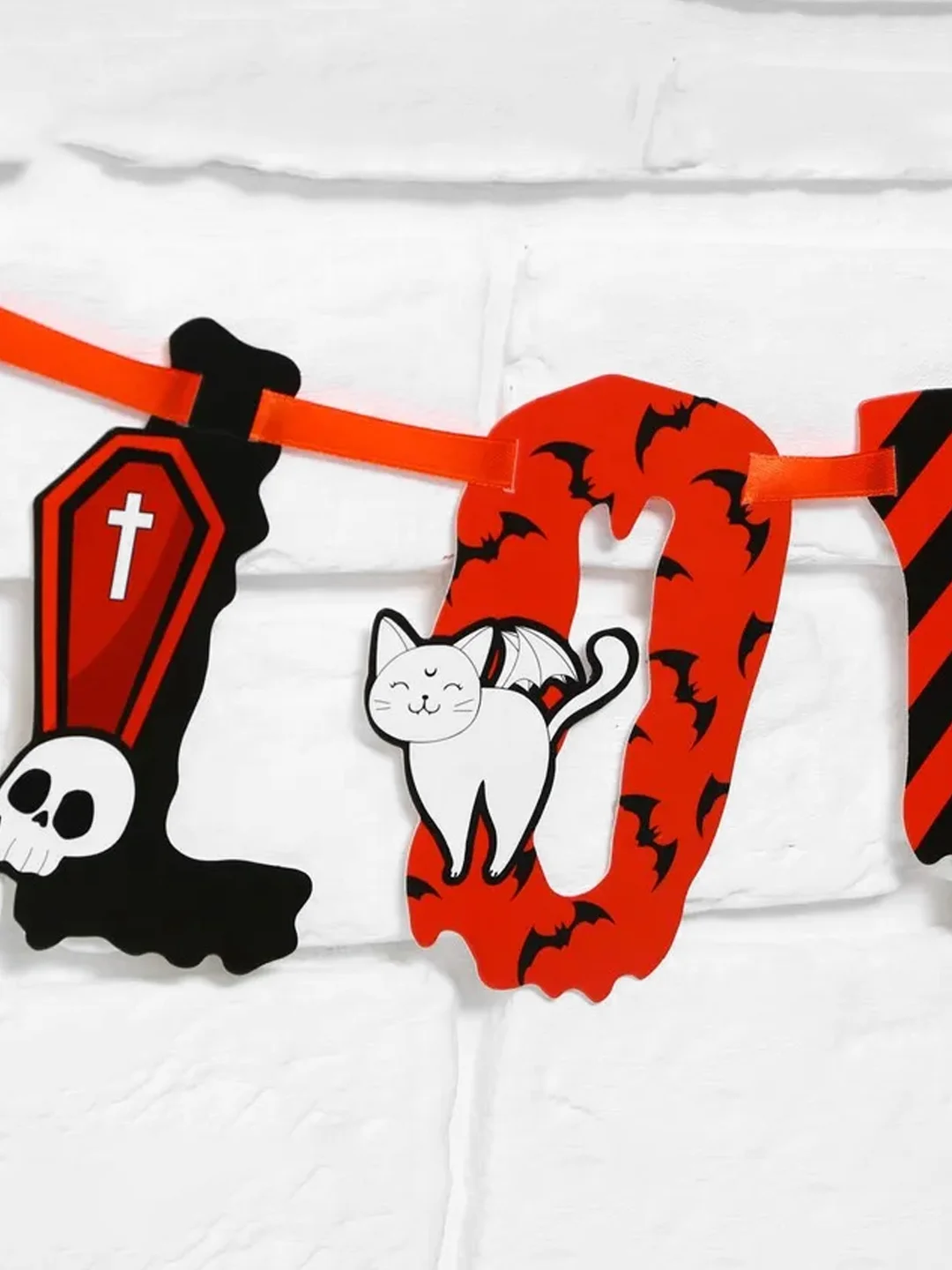 Белый гирлянда на ленте  на Хэллоуин "Happy Halloween"
