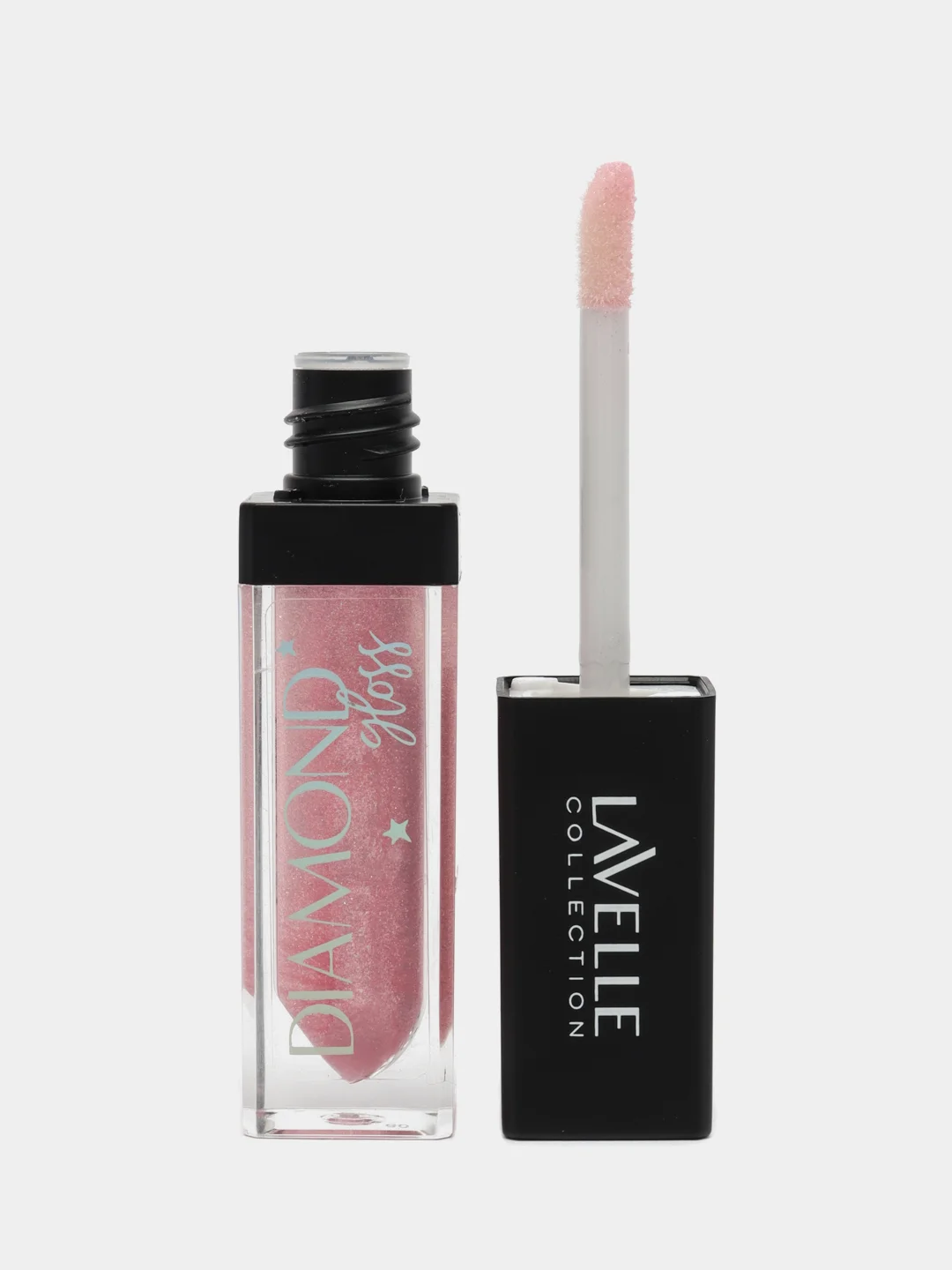 Розовый lavellecollection Блеск для губ с блестками Diamond gloss, тон 04 pink, 5мл