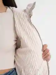 Бежевый меланж куртка женская теплая, двусторонняя с капюшоном