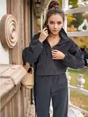 Тёмно-серый костюм флисовый женский, осенний, демисезонный