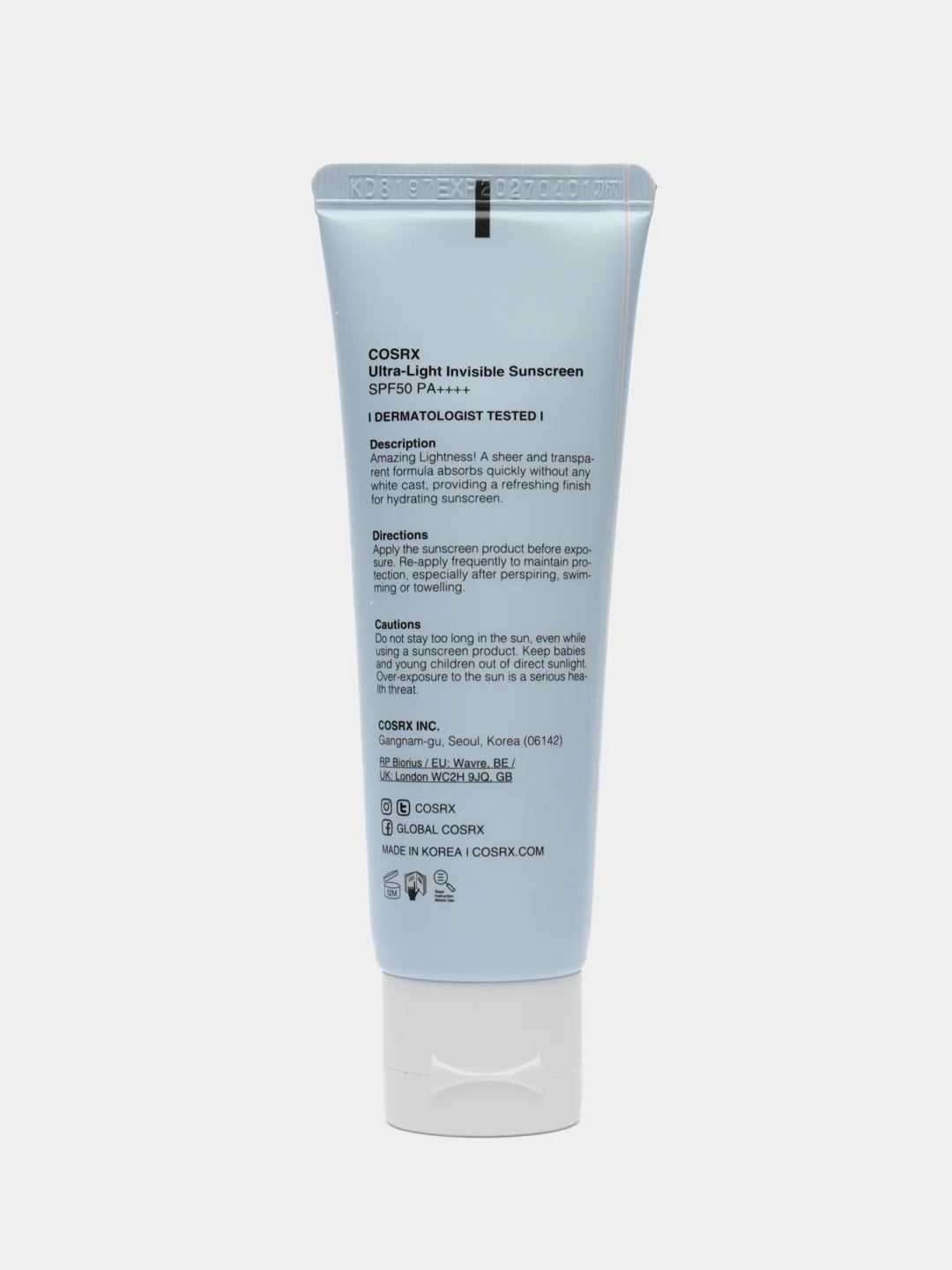 Солнцезащитный крем с гамамелисом COSRX Ultra-Light Invisible Sunscreen SPF50, 50 мл