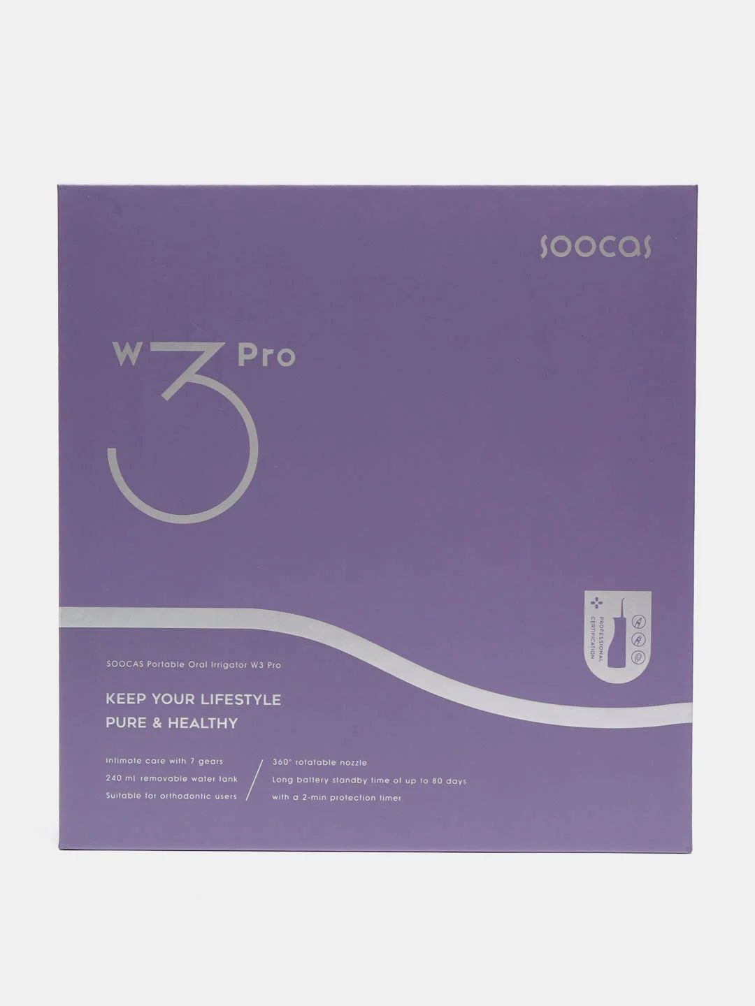Фиолетовый ирригатор для полости рта Soocas W3 Pro (Blue), портативный, 4 насадки, 3 режима, 240 мл