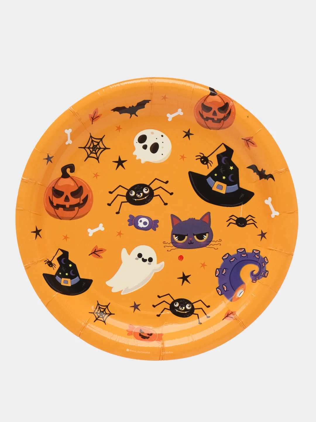 Светло-оранжевый тарелка бумажная , салфетки на Хэллоуин "Happy Halloween", 18 см, набор из 6 штук