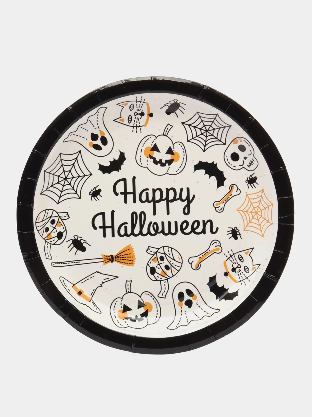 Белый тарелка бумажная , салфетки на Хэллоуин "Happy Halloween", 18 см, набор из 6 штук