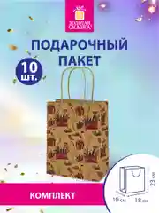 Пакеты новогодние подарочные мужчине, женщине, набор 10 штуки 18x10x23 см Золотая Сказка