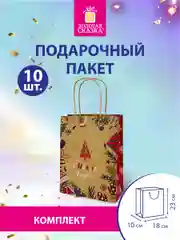 Пакеты новогодние подарочные мужчине, женщине, набор 10 штуки 18x10x23 см Золотая Сказка