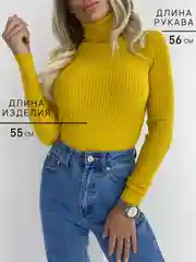 Желтый водолазка женская с длинным рукавом, с воротом, в рубчик