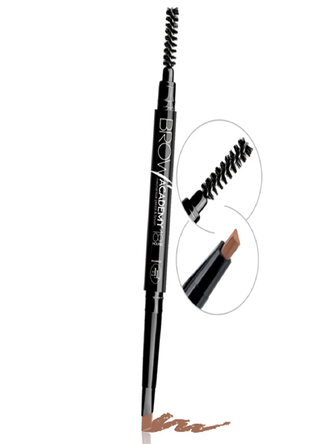 Коричневый механический карандаш для бровей со щеточкой BROW ACADEMY/влагостойкий