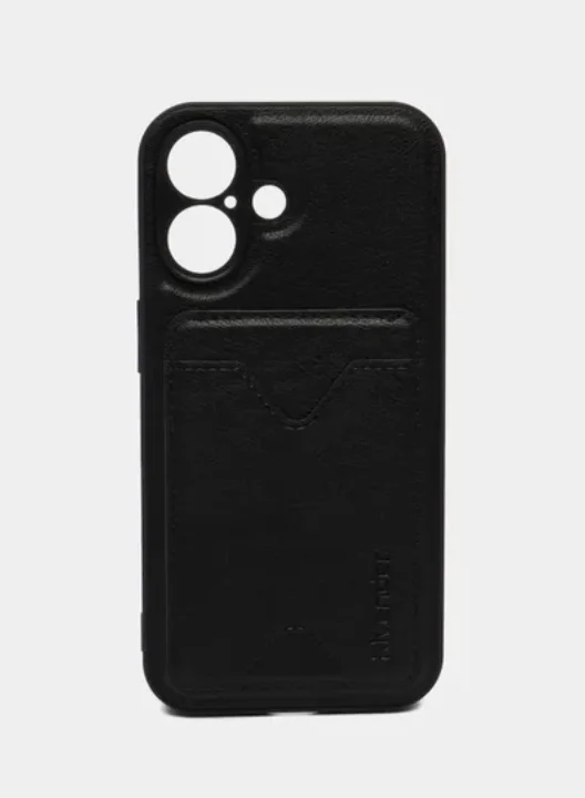 Черный кожаный чехол для iPhone 16/16 Plus/16 Pro/16 Pro Max, с карманом для карт
