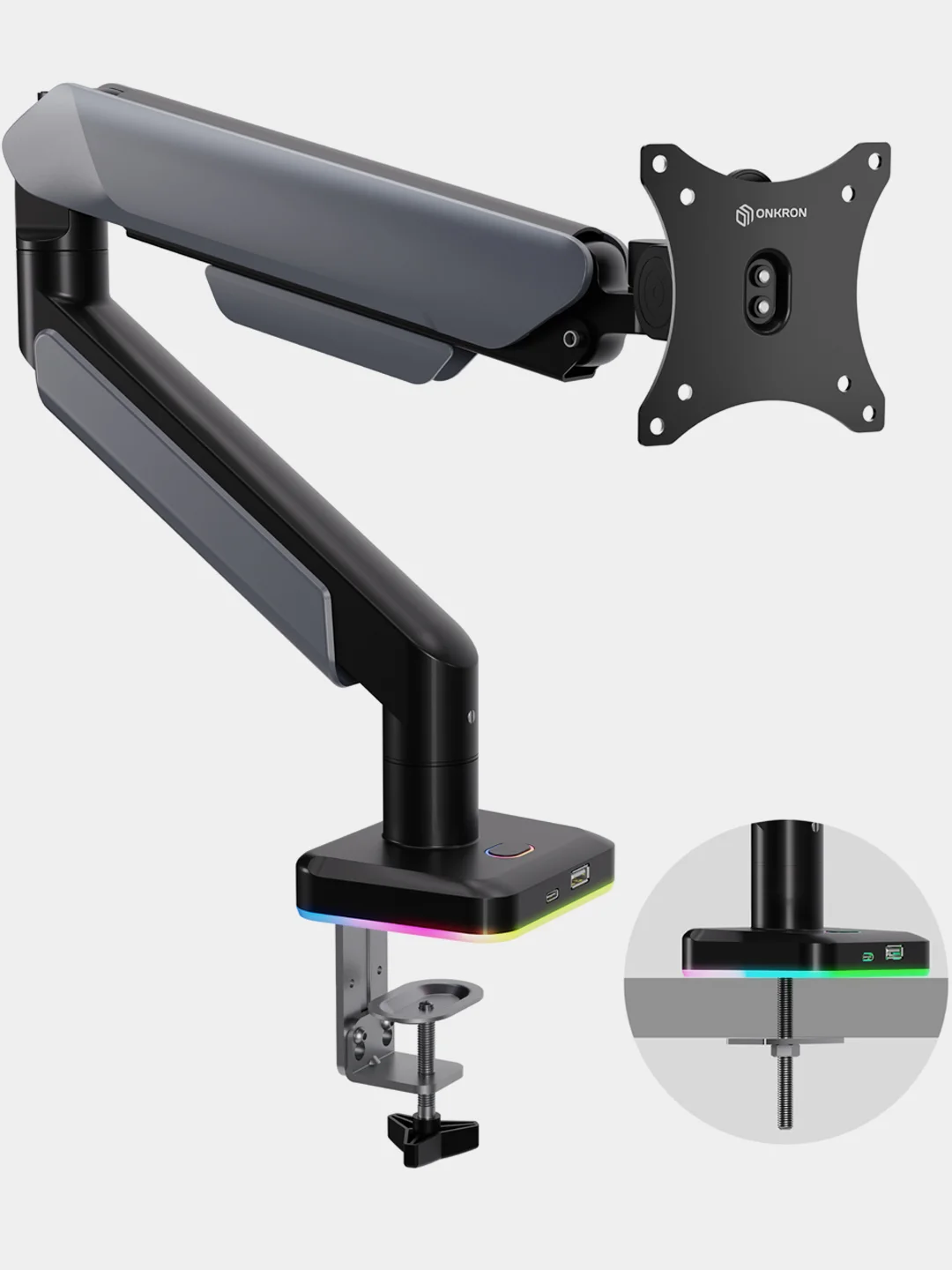 Черный кронштейн для монитора 15"-42" ONKRON G110 настольный, до 15 кг, чёрно-серый