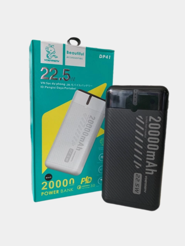 Power Bank 20000 мАч, быстрая зарядка, 22.5W, 2 USB разъема для зарядки + Type-C