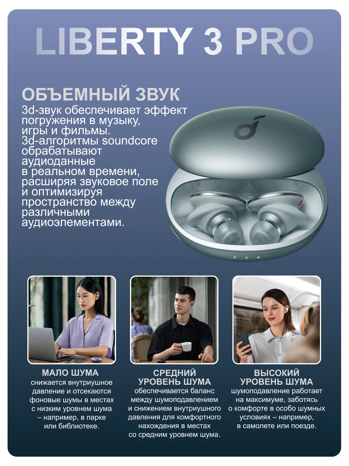 Серый беспроводные наушники SOUNDCORE Liberty 3 Pro
