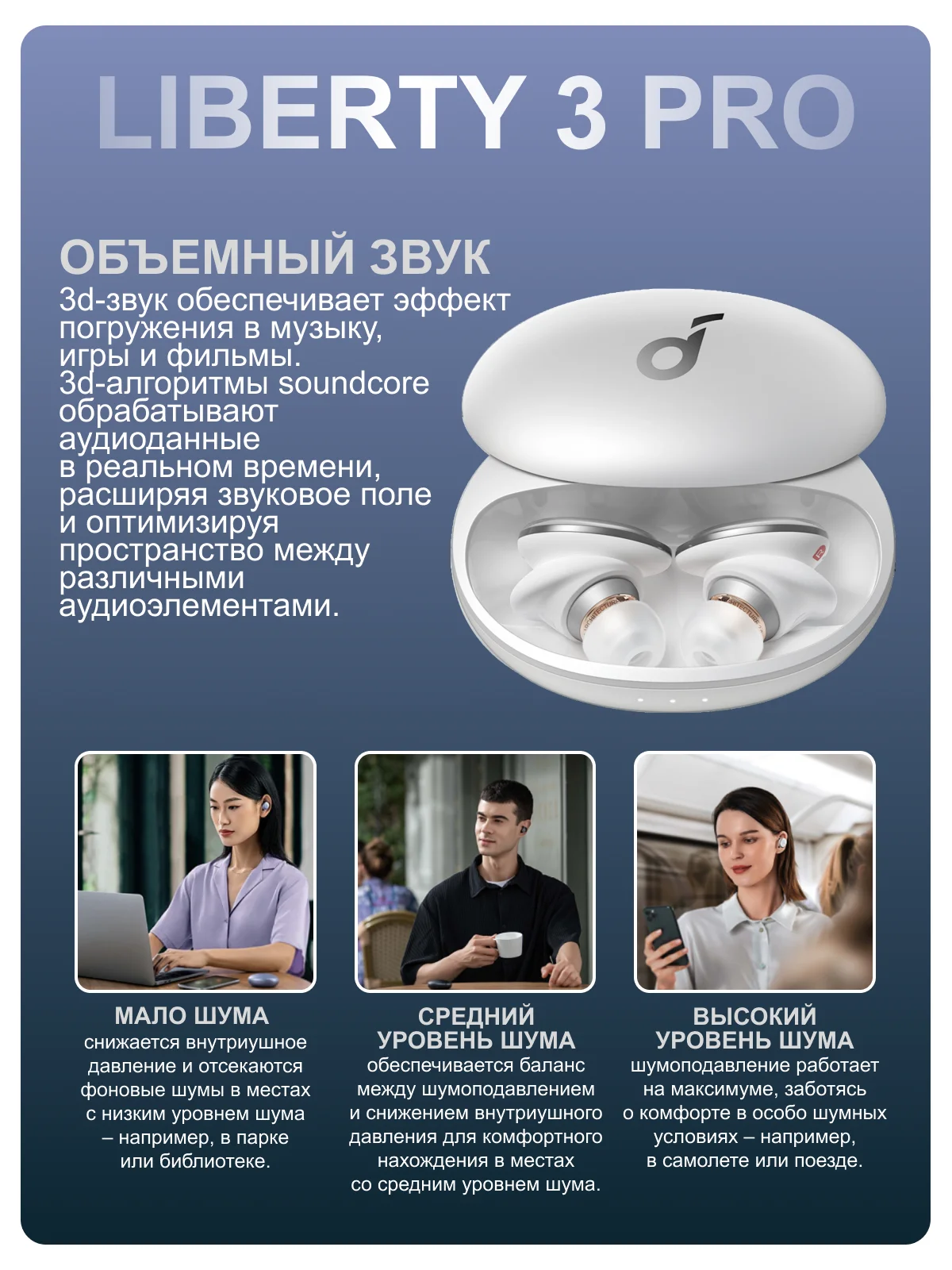 Белый беспроводные наушники SOUNDCORE Liberty 3 Pro