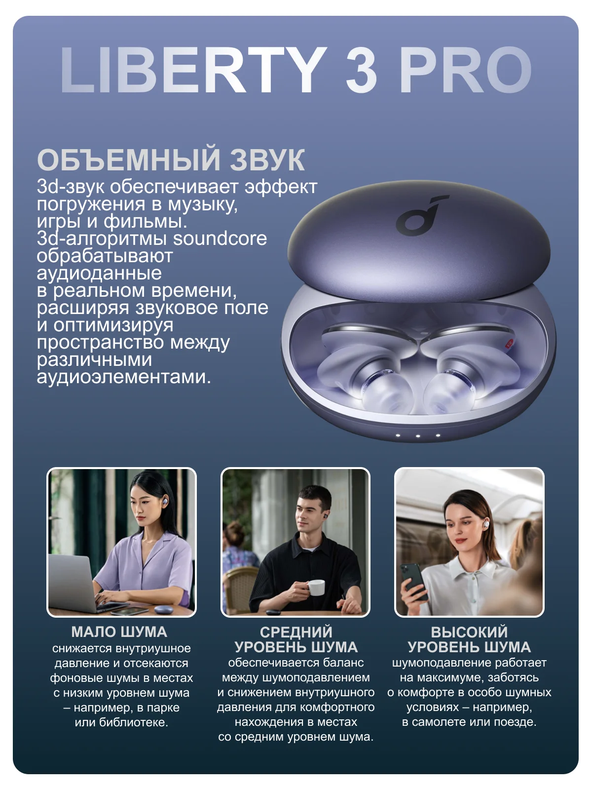 Фиолетовый беспроводные наушники SOUNDCORE Liberty 3 Pro