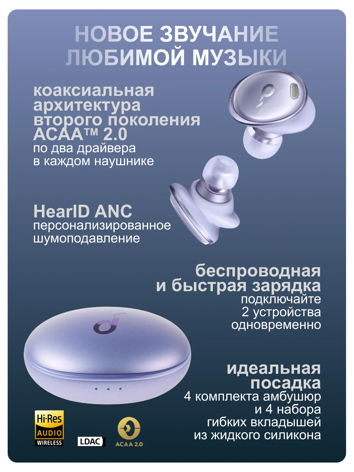 Фиолетовый беспроводные наушники SOUNDCORE Liberty 3 Pro