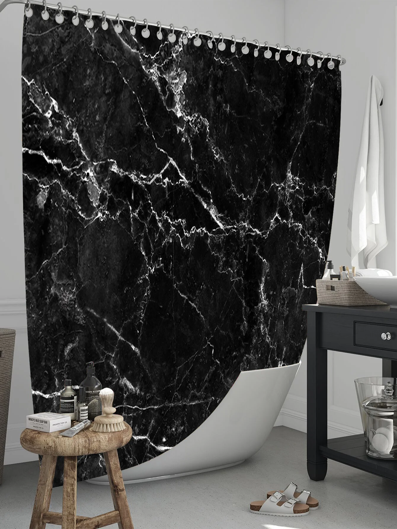 Штора для ванной комнаты Ridberg Marble 180 x 200 см (Black)