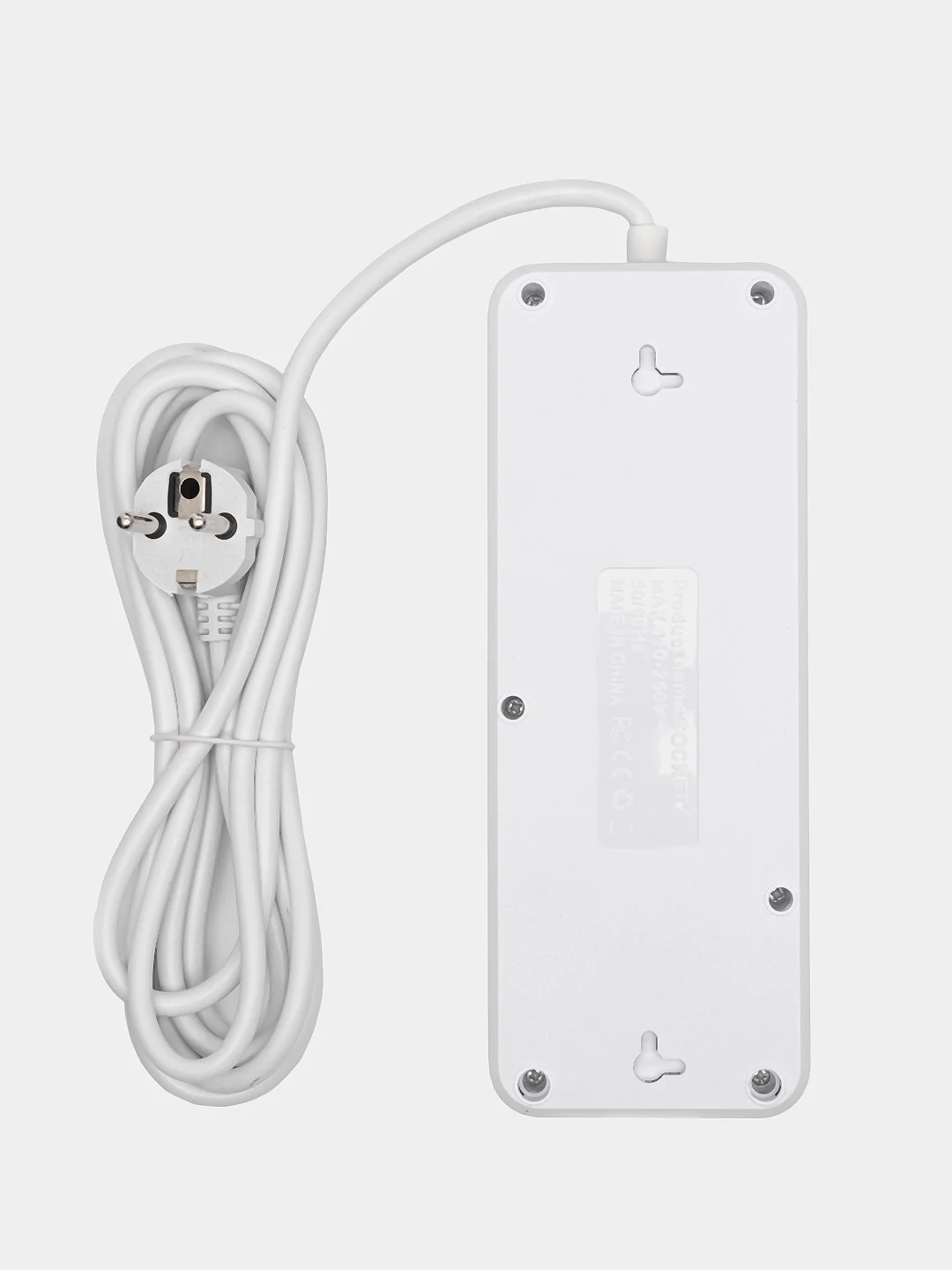 Белый удлинитель сетевой 3 метра, 4 розетки, 4 USB и 1 Type-C портами и кнопкой