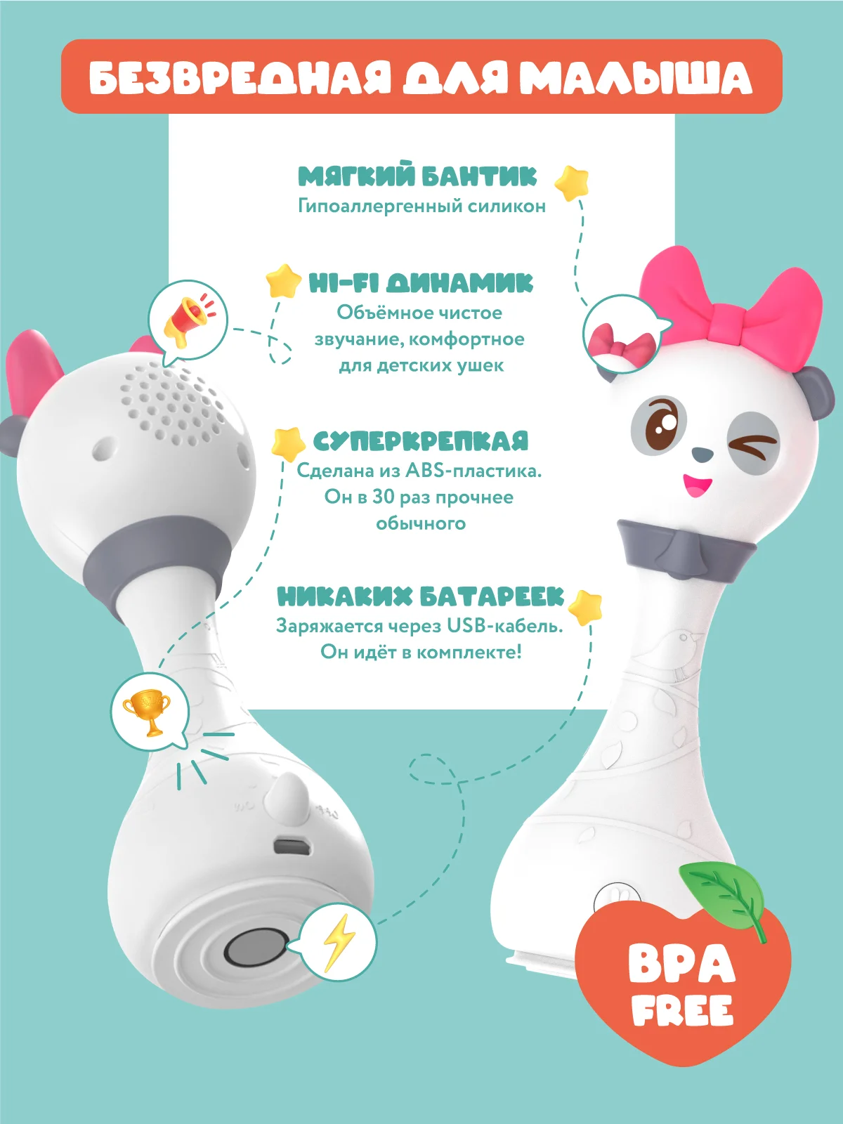 Белый интерактивная музыкальная игрушка Малышарик Пандочка alilo R1