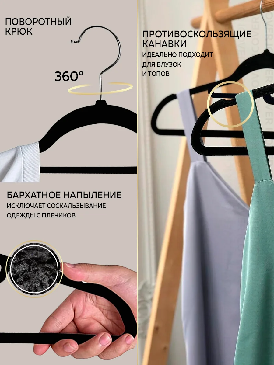 Набор бархатных вешалок, Ridberg, вешалки плечики для хранения верхней одежды