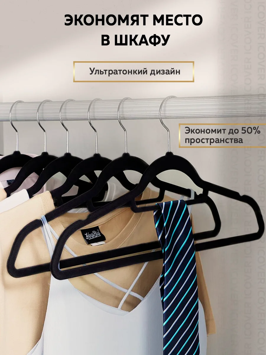 Вешалка-плечики для одежды Ridberg Velvet 10 шт. (Black)