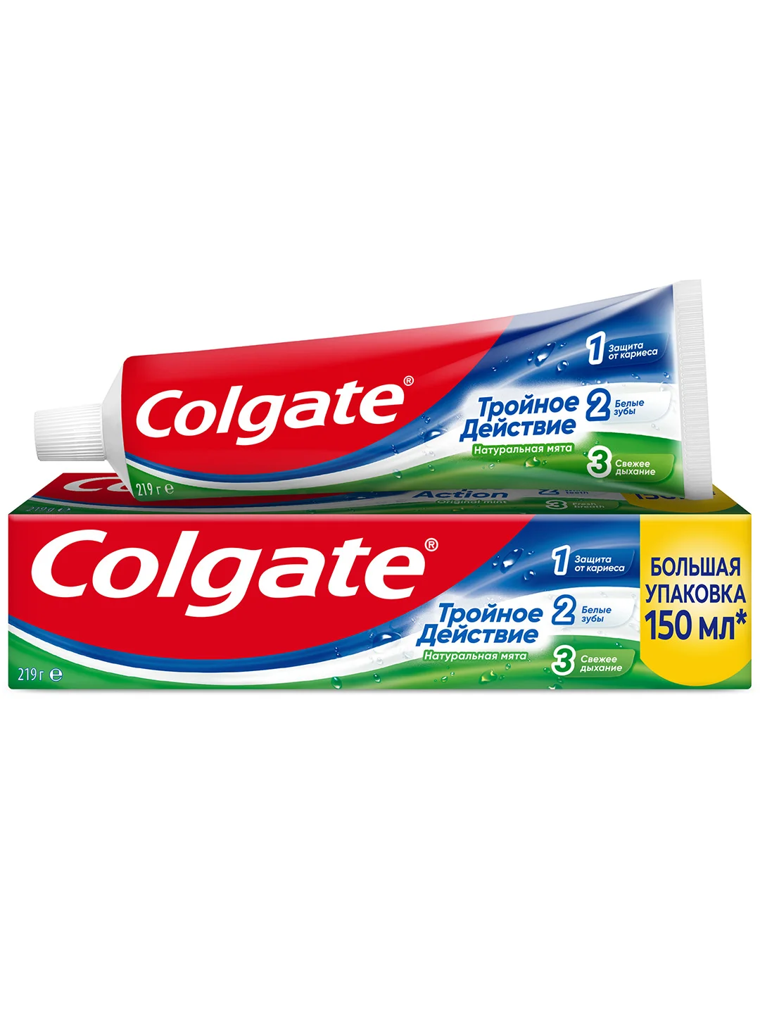 Зубная паста Colgate Тройное действие, Натуральная мята, для защиты от кариеса, 150 мл, 4 шт