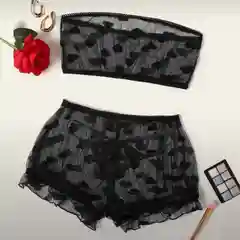 Черный комплект женского нижнего белья, топ, лиф, трусы, подарок, женское белье