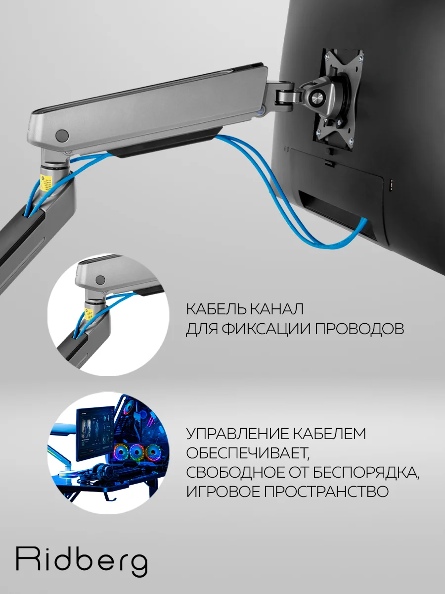 Кронштейн для монитора настольный Ridberg Monitor Arm "RGB" (13"-32") с 2 по 9 кг