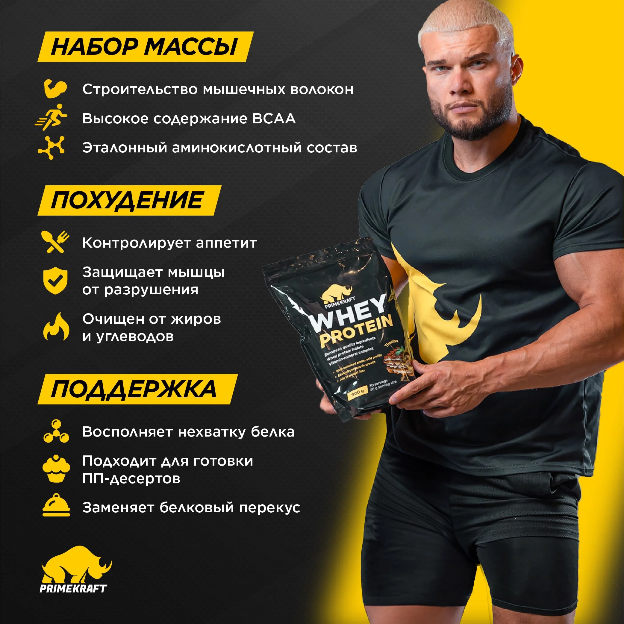 Протеин сывороточный PRIMEKRAFT Whey Protein, 900 г, 30 порций