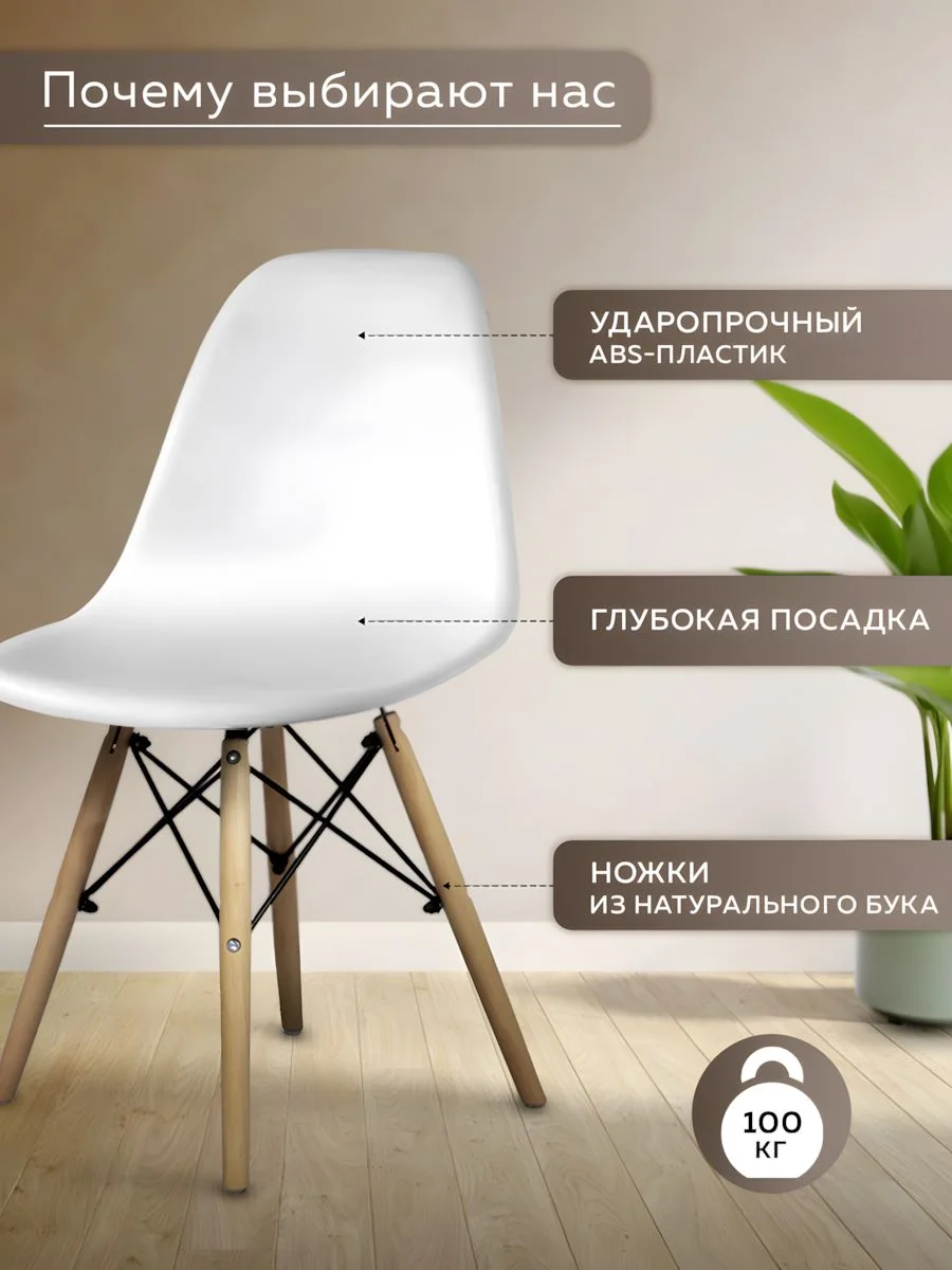 Белый стулья для кухни RIDBERG Style DSW EAMES, обеденные для кухни, столовой, гостиной