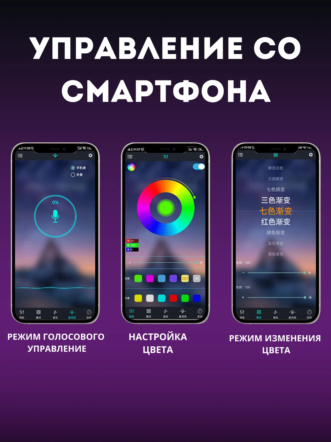 Контурная подсветка салона USB RGB Bluetooth (оптоволокно)