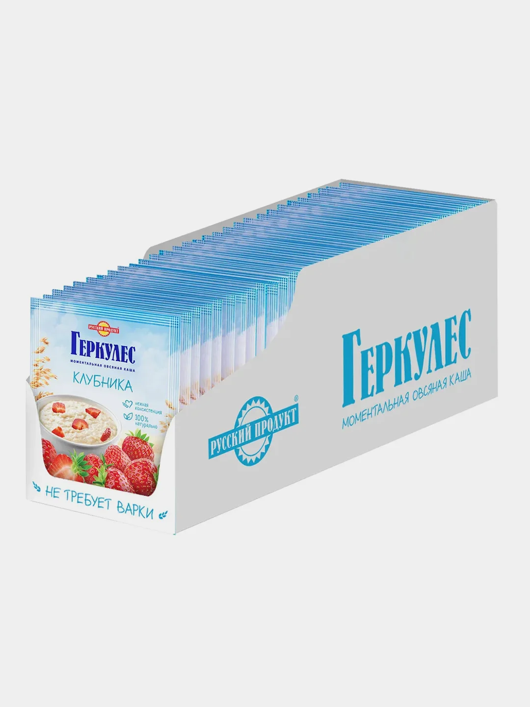 Овсяная каша быстрого приготовления РУССКИЙ ПРОДУКТ Геркулес, с клубникой, 30 штук х 35г
