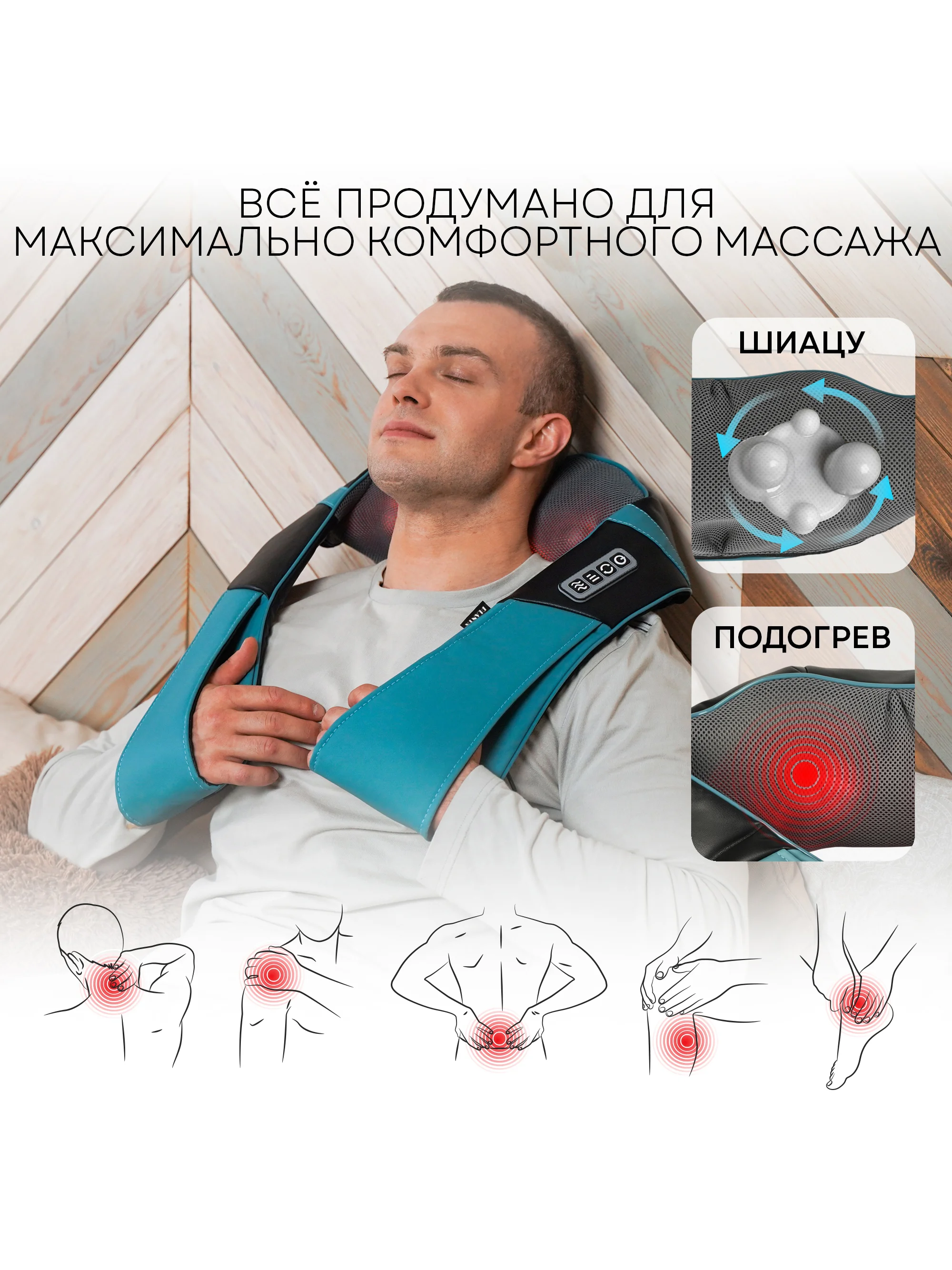 Массажер для шеи и плеч PLANTA MSH-600, роликовый Шиацу массажер для тела с подогревом