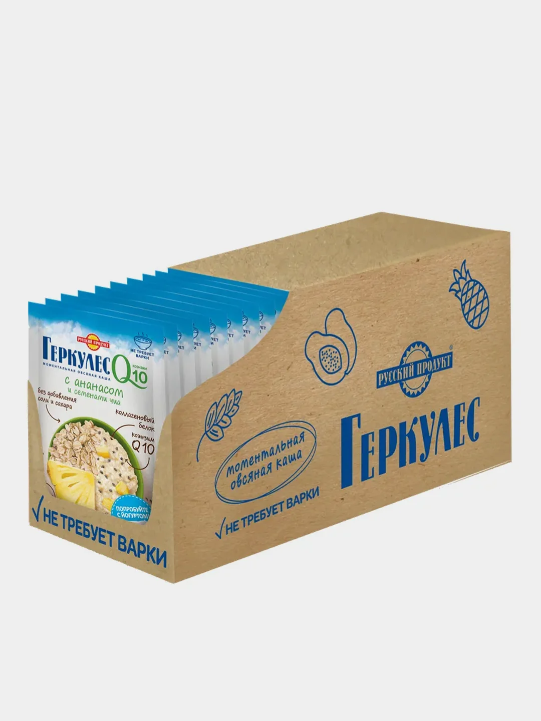 Овсяная каша быстрого приготовления РУССКИЙ ПРОДУКТ Геркулес Q10, 10 упаковок по 35г