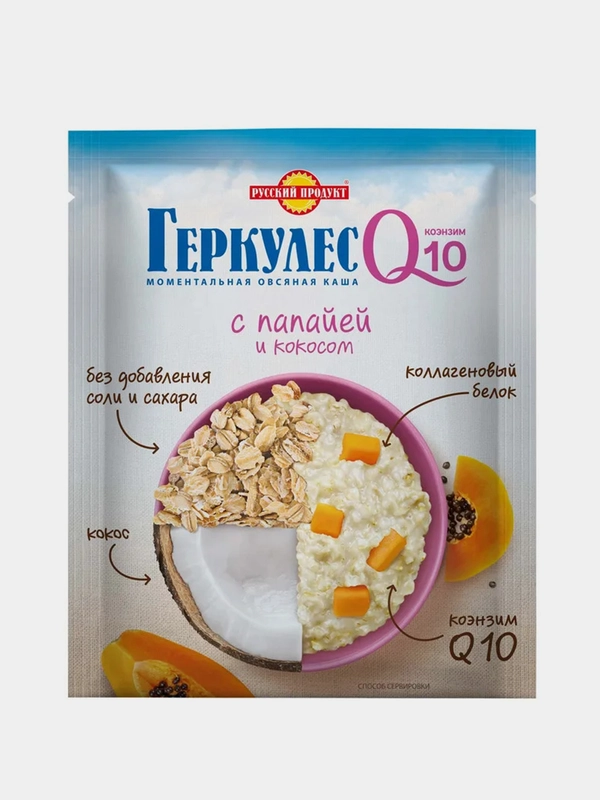Овсяная каша быстрого приготовления РУССКИЙ ПРОДУКТ Геркулес Q10, 20 упаковок по 35 г