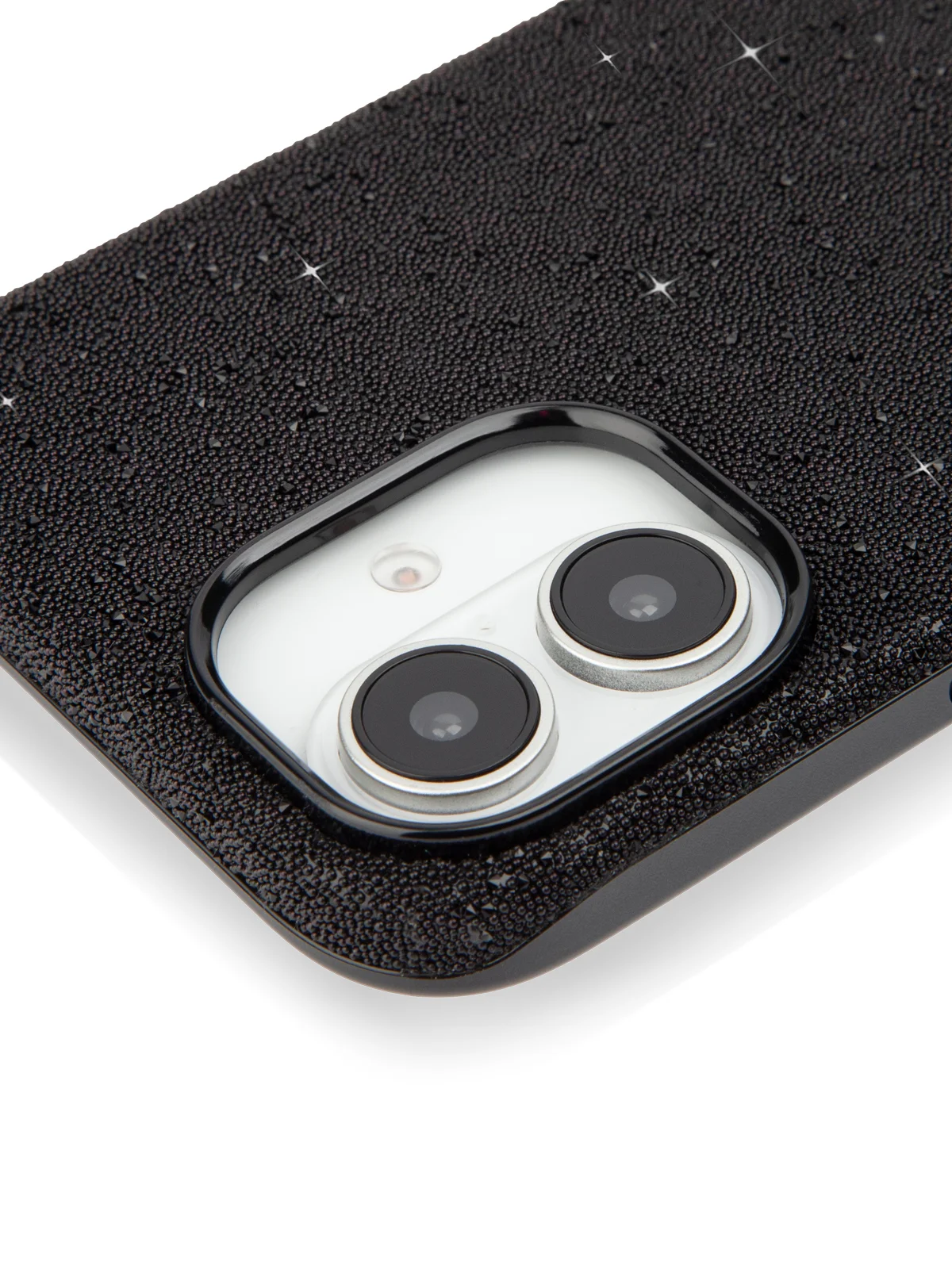 Черный чехол на iPhone 16 блестящий ROSCO, пластиковый, с камнями-стразами, силиконовая защита