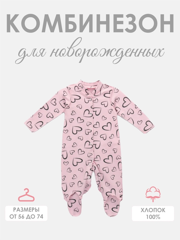 Комбинезон слип для новорожденных, с сердечным принтом
