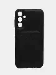 Черный кожаный чехол для Samsung Galaxy A15 (Самсунг Галакси А15), с карманом для карт