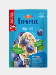 Овсяная каша быстрого приготовления РУССКИЙ ПРОДУКТ Геркулес, с черникой, 10 штук по 35г
