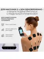 Массажер для тела миостимулятор PLANTA EMS-350, 4 канала, 8 электродов, 12 режимов