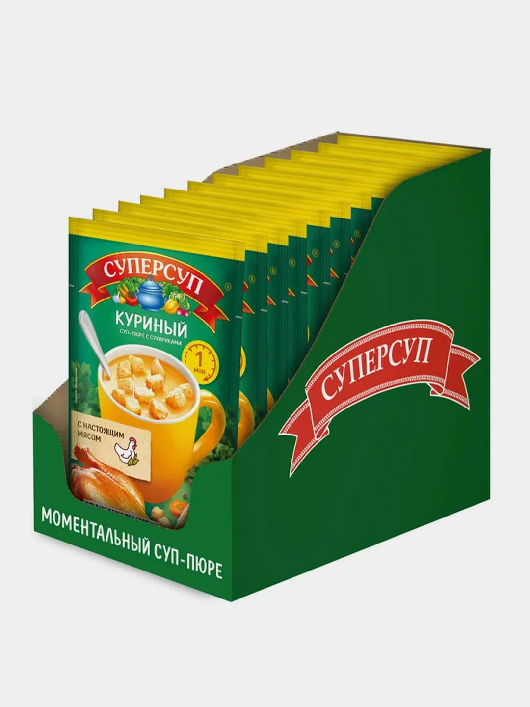 Суп-пюре быстрого приготовления СУПЕРСУП Куриный с сухариками, 17г, 10 штук