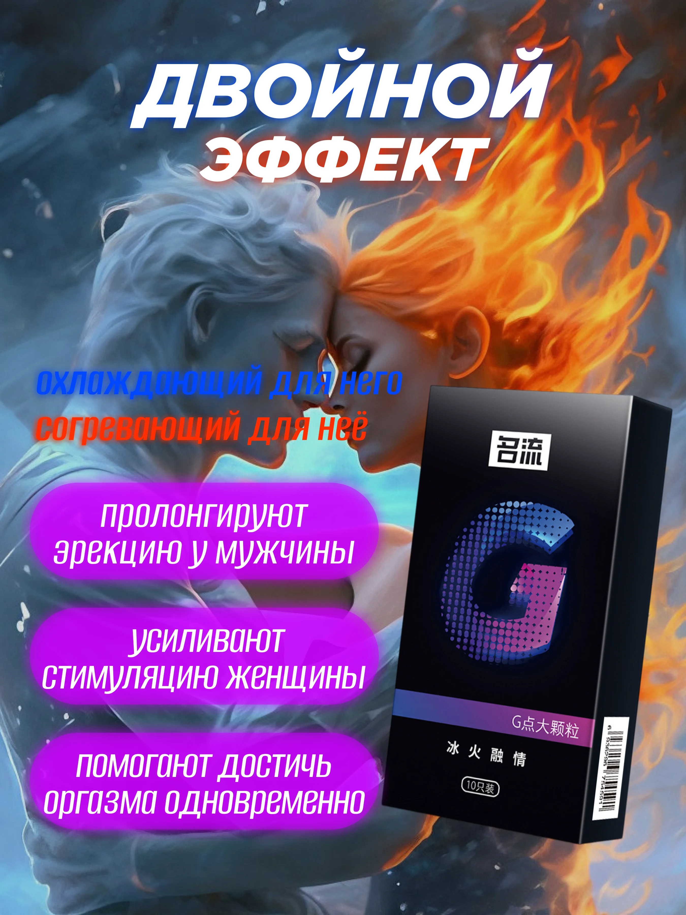 Презервативы с согревающим, охлаждающим, двойным эффектом, для стимуляции точки G, 10 штук