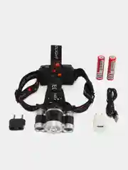 Налобный фонарь 3xT6 для рыбалки, охоты, туризма, аккумуляторный/с аккумулятором
