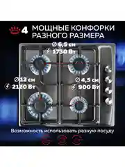 Варочная панель газовая встраиваемая GFGRIL GF-HBG114IN с автоподжигом
