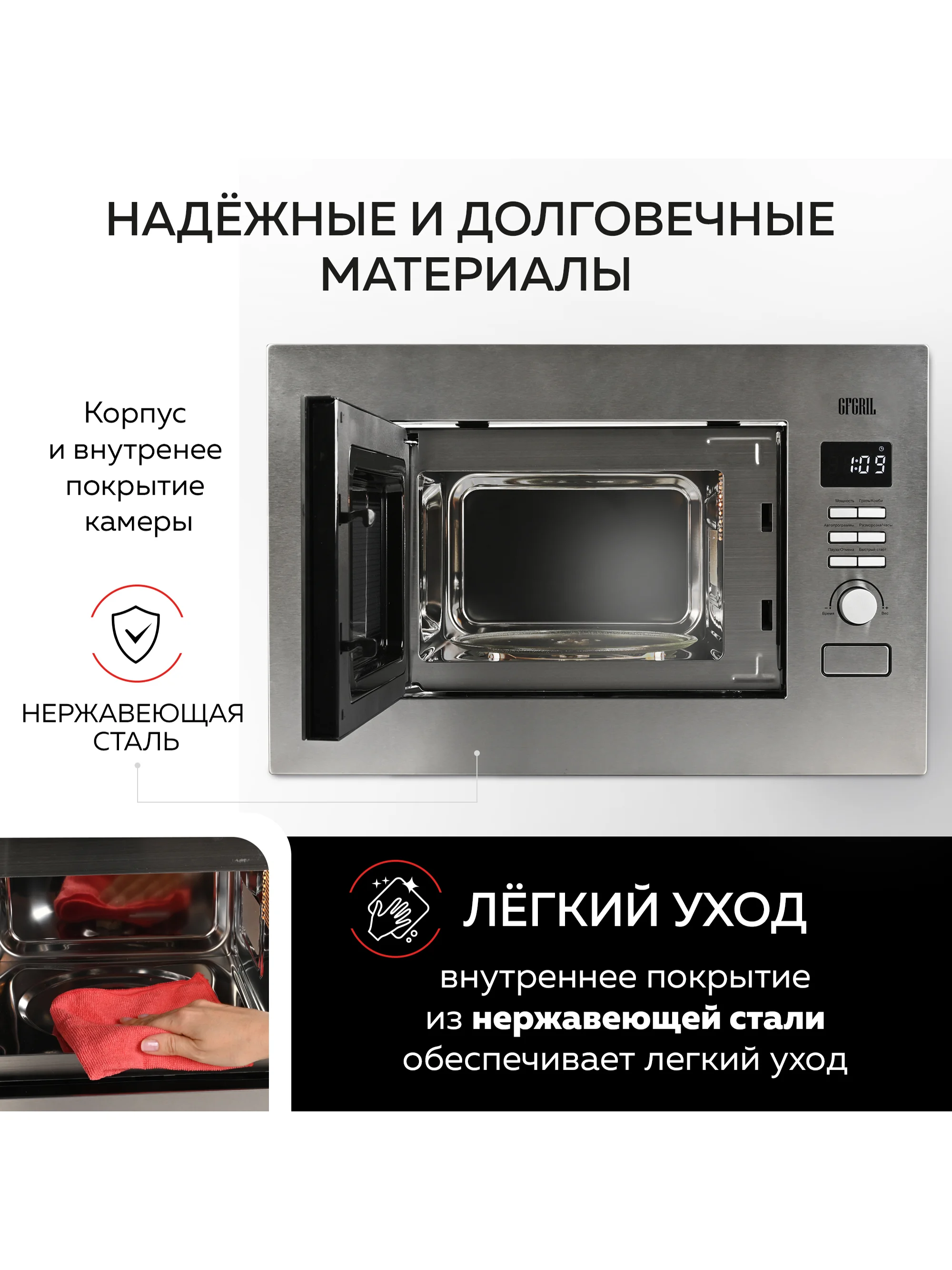 Микроволновая печь встраиваемая GFGRIL GF-MWO2160BI, 21 л