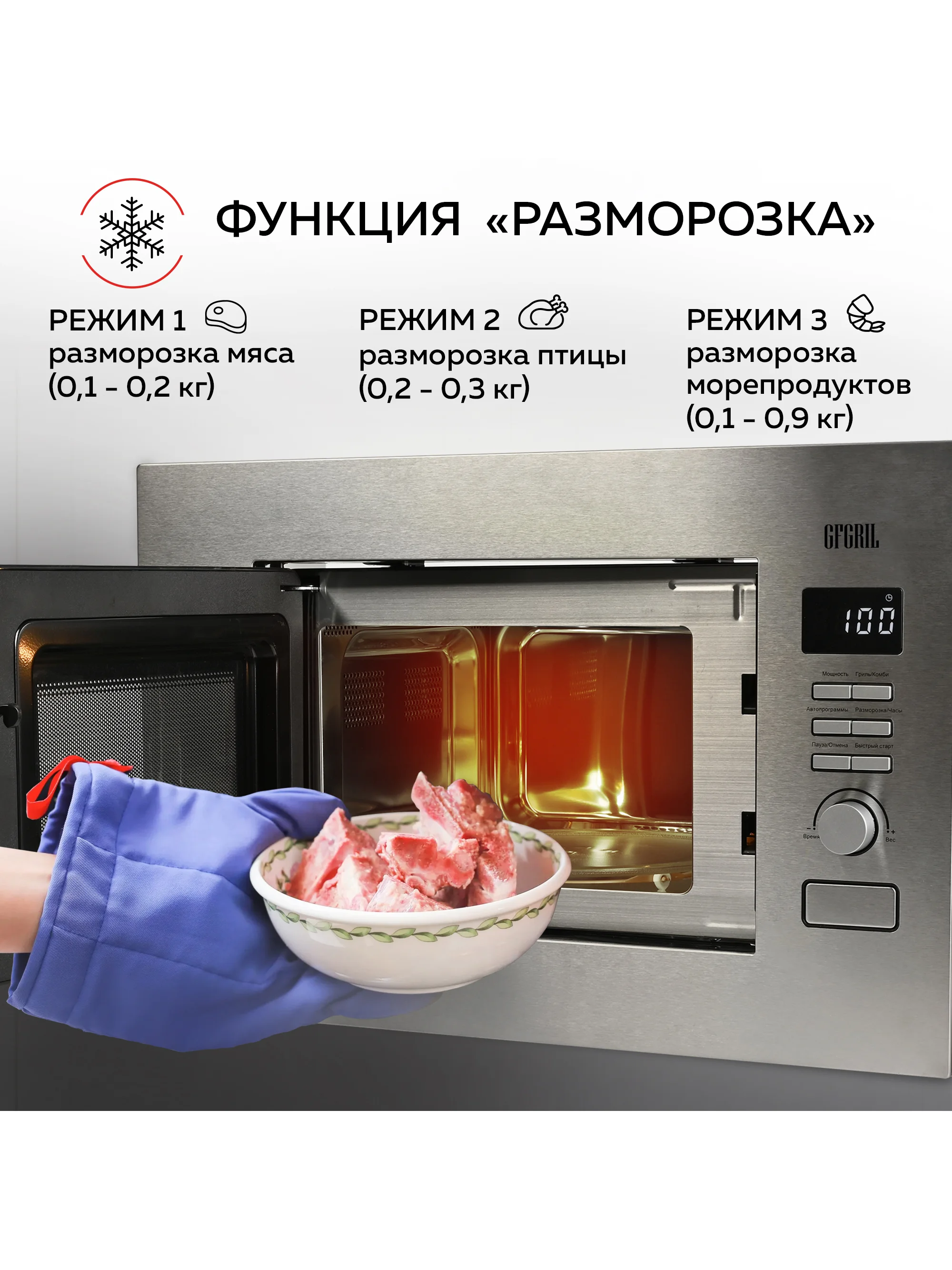 Микроволновая печь встраиваемая GFGRIL GF-MWO2160BI, 21 л