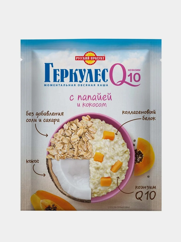 Овсяная каша быстрого приготовления РУССКИЙ ПРОДУКТ Геркулес Q10, 10 штук по 35 г